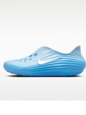 Nike boys Glacier Blue Slip-On Sandals with Silver Swoosh